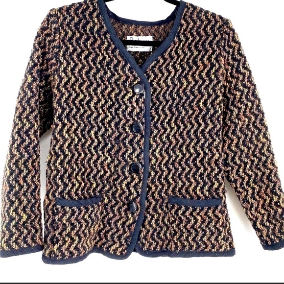 Beluva black mixed tweed cotton woven jacket. Pockets on front. Unlined.Size S/M - Picture 1 of 7